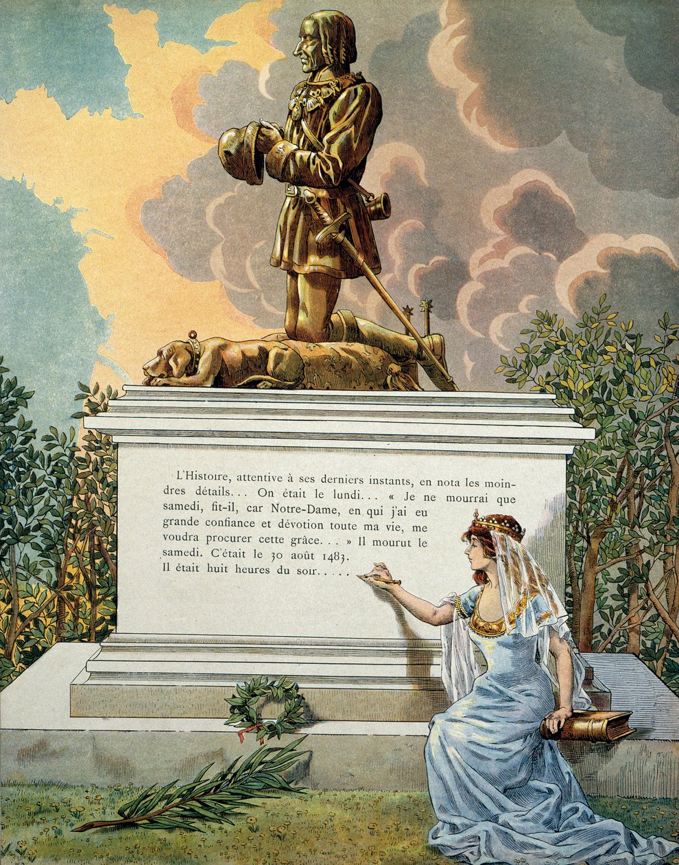 History of France in the Middle Ages: Tomb of the King of France Louis XI called the Prudent at Notre Dame de Clery. Illustration by Jacques Marie Gaston Onfray de Breville dit JOB by pseudonym for Onfray de Breville Jacques Job