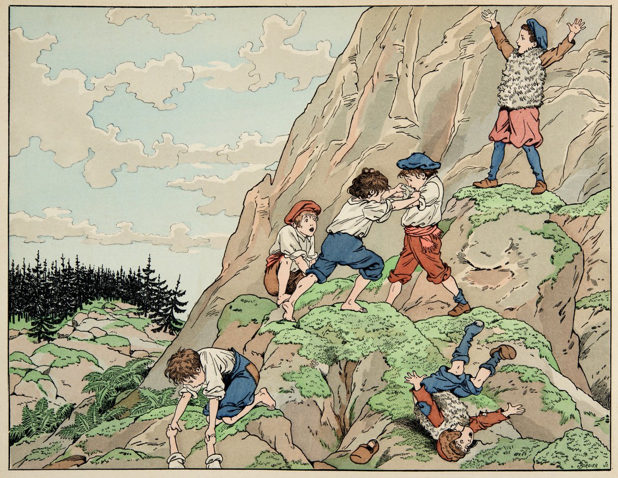 Illustration taken from the book Le bon roy Henri, illustrated by Jacques Marie Gaston Onfray de Breville: Childhood of Henri IV with the peasants by pseudonym for Onfray de Breville Jacques Job