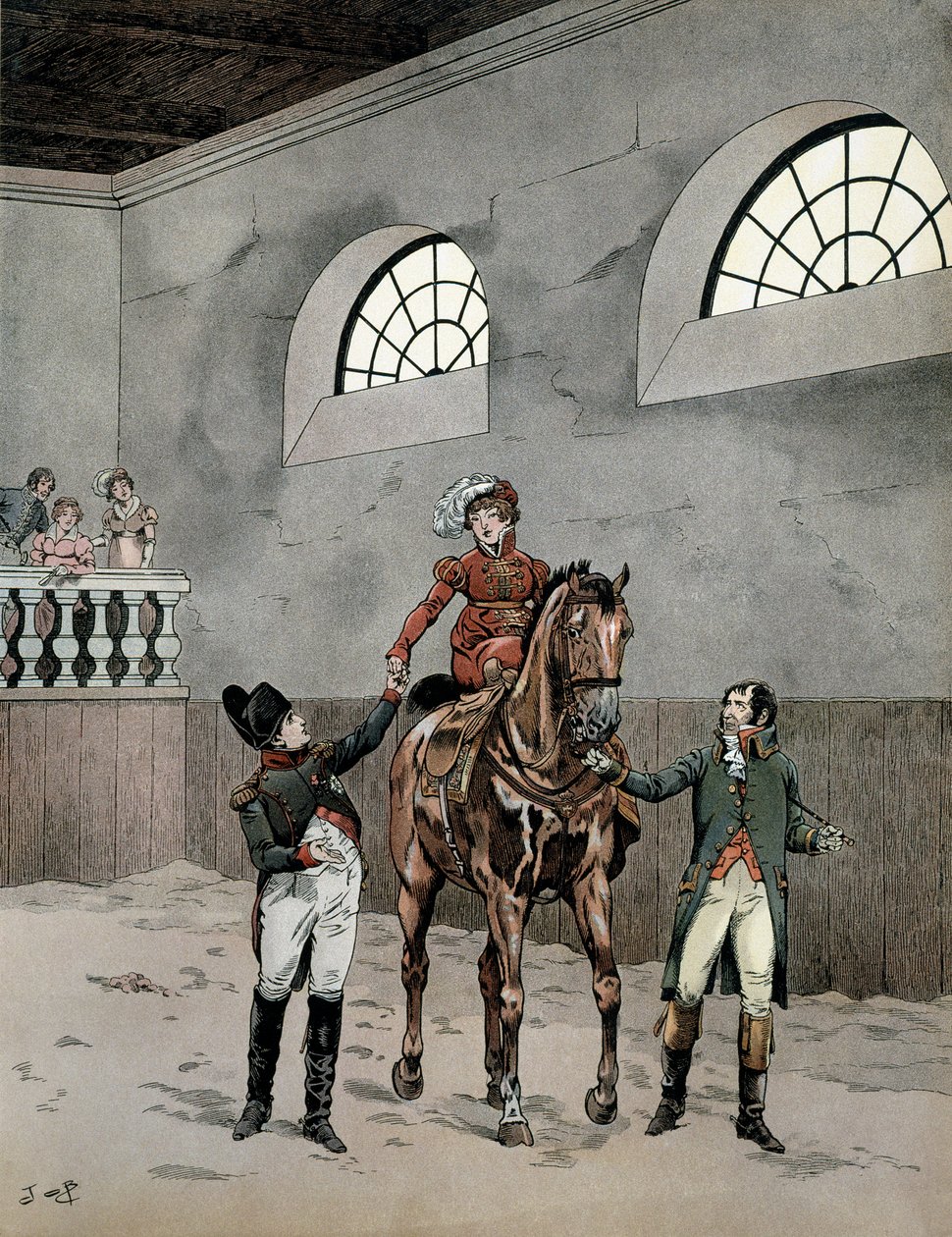 Napoleon I Bonaparte Attends Riding Lessons of Impress Marie Louise by pseudonym for Onfray de Breville Jacques Job