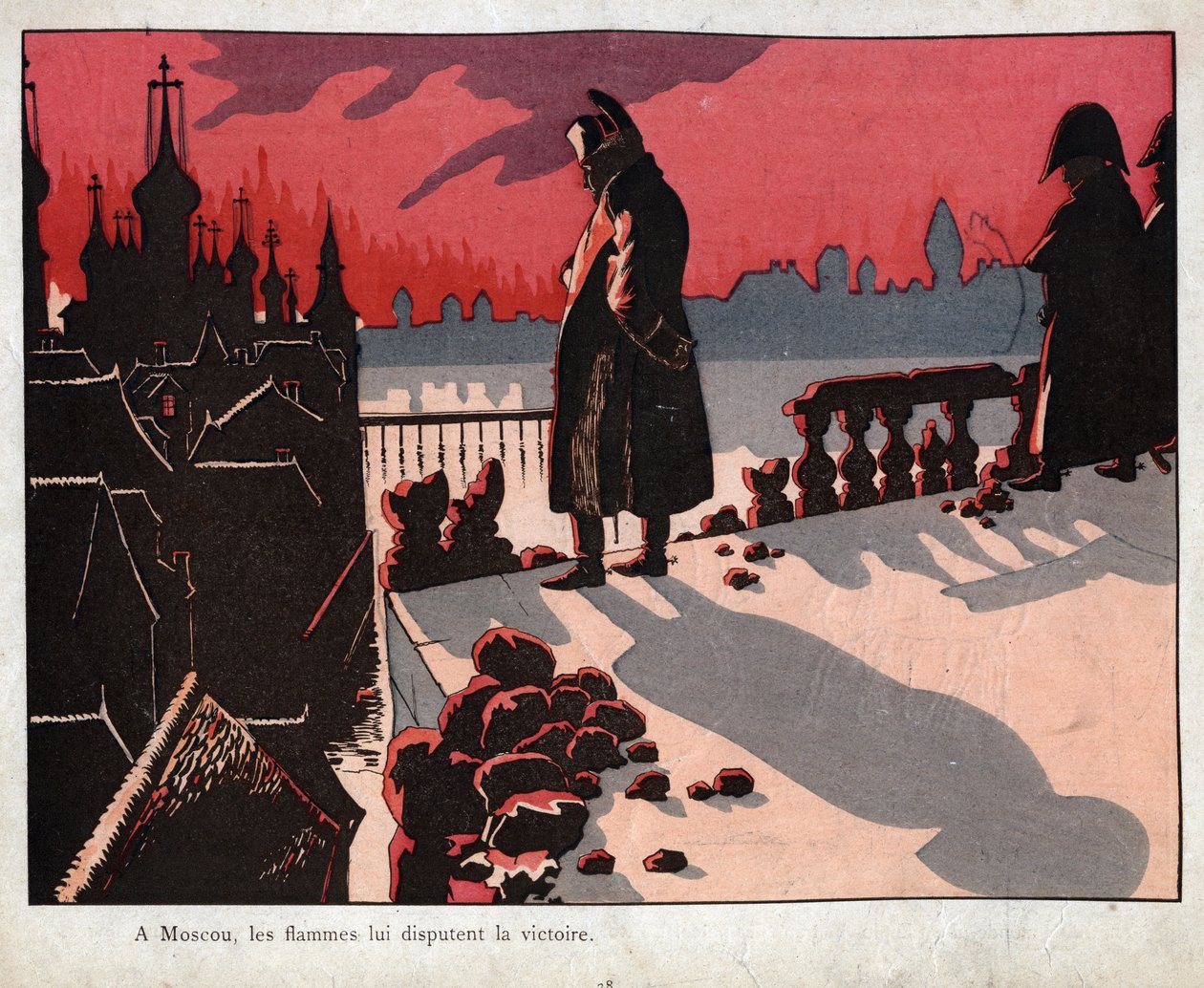 Napoleon contemplates the fire of Moscow - lithograph by Job (Jacques Onfroy de Breville) from 