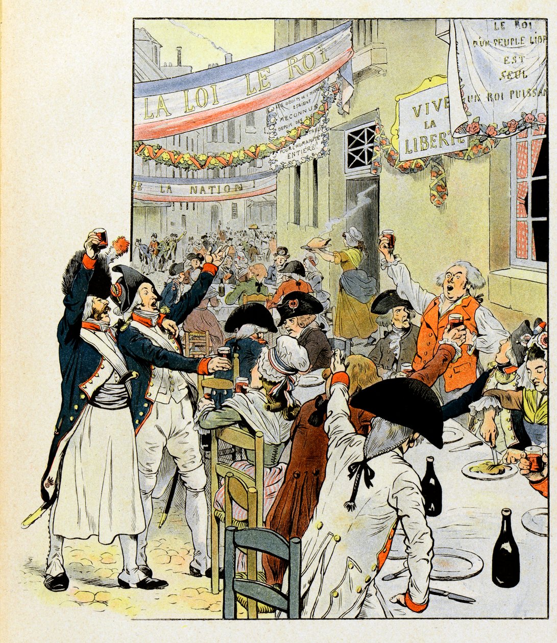 Revolutionary banquet after the capture of the Bastille. Illustration by Job for the book La Tour d