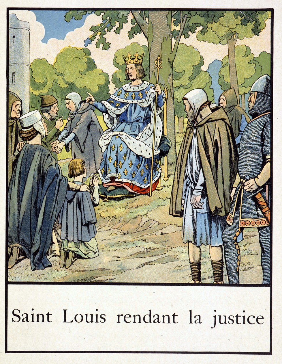 Saint Louis rendering justice - in Petite histoire de France by Jacques Bainville, ed. Mane by pseudonym for Onfray de Breville Jacques Job