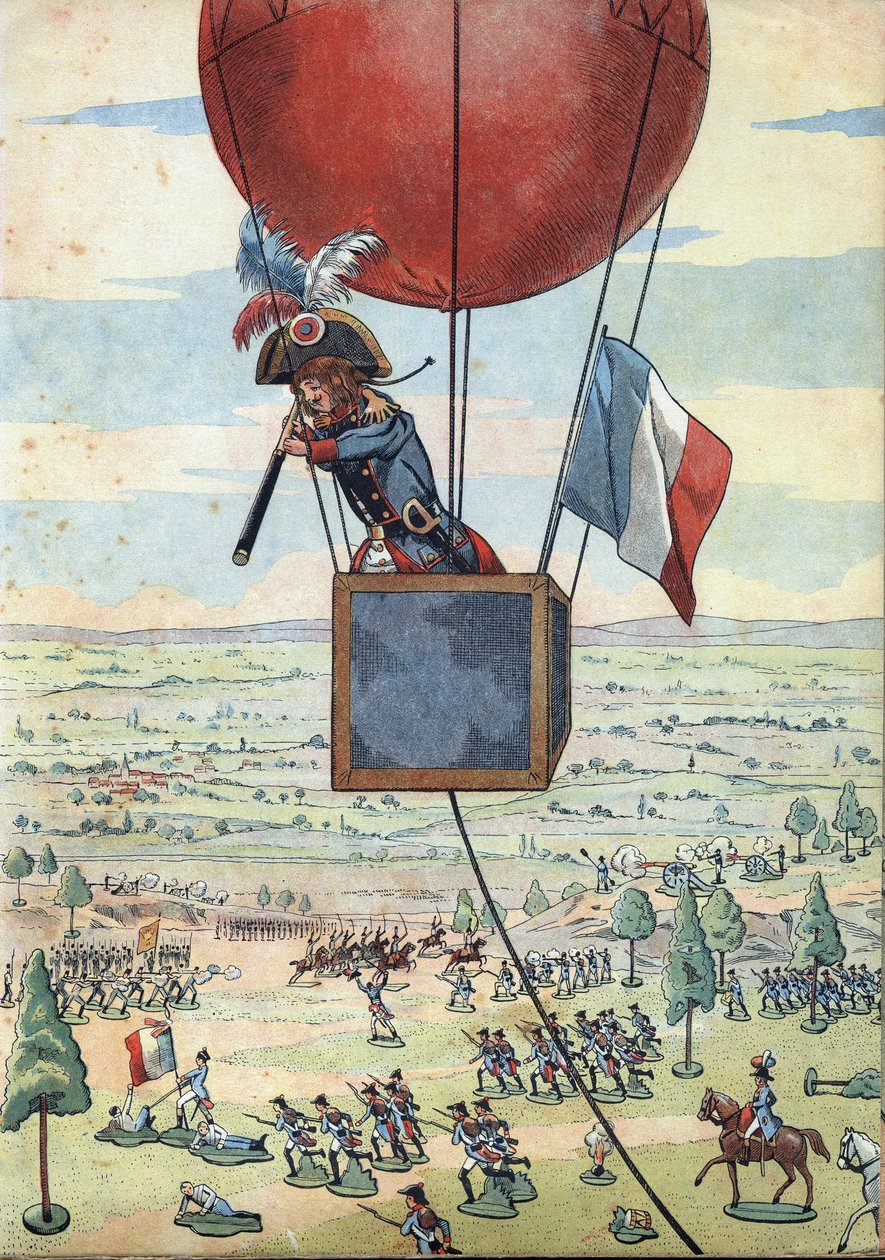 Scene of the history of France in toys: The Battle of Fleurus on June 26, 1794 and the first use of an observation balloon by Captain Jean Marie Joseph Coutelle (1748-1835) with a long view - In Let
