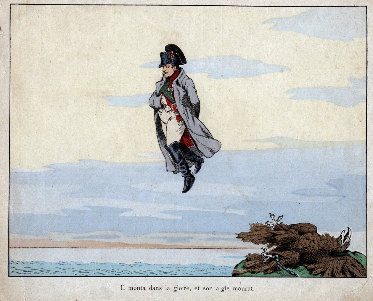The death of Napoleon, 5 May 1821 - lithograph by Job (Jacques Onfroy de Breville) from Le Grand Napoleon des Petites Enfants 1893 by pseudonym for Onfray de Breville Jacques Job