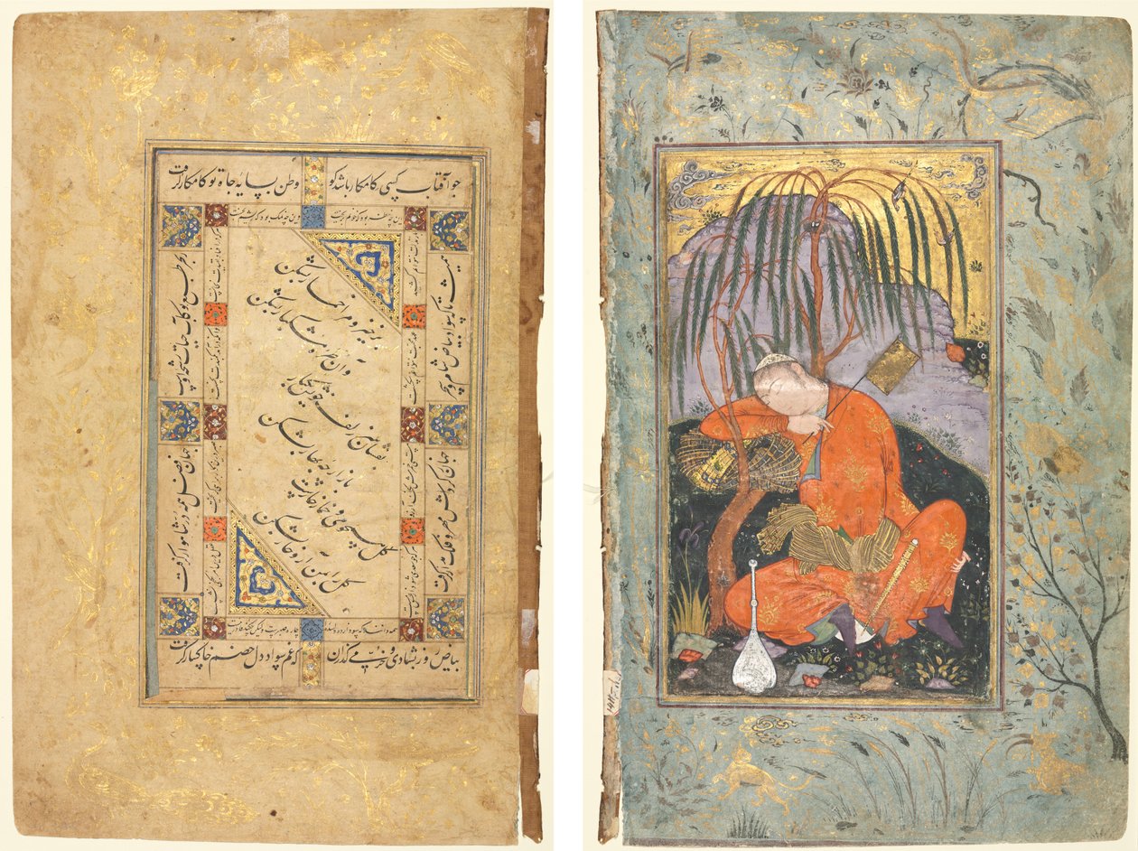 Persian Couplets (recto); Sleeping Youth (verso) by style of Riza yi Abbasi