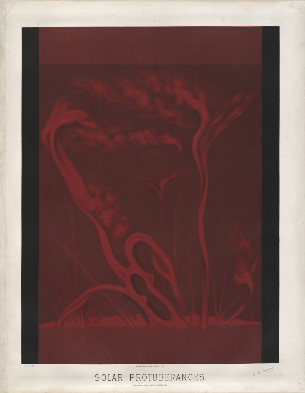 Solar Protuberances. Observed on May 5, 1873 at 9h, 40m. A.M. (Plate II from The Trouvelot Astronomical Drawings 1881) by Étienne Léopold Trouvelot