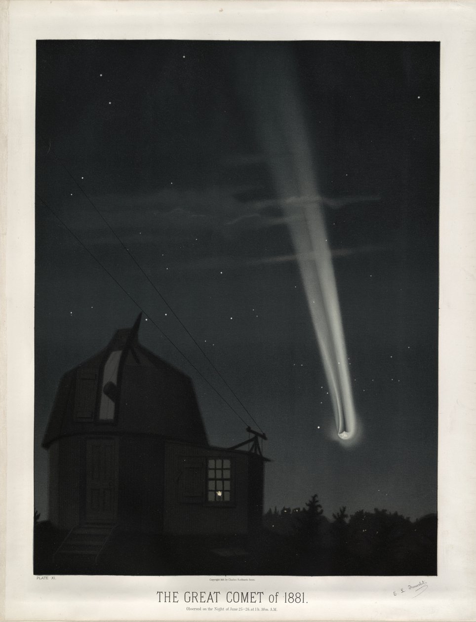 The Great Comet of 1881 (Comet C/1881 K1). Observed on the Night of June 25-26 at 1h. 30m. A.M. (Plate XI from The Trouvelot Astronomical Drawings 1881) by Étienne Léopold Trouvelot