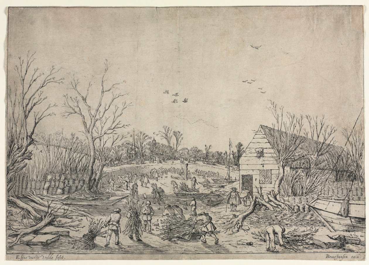 The Great Flood of January 10, 1624 or Repairing the Broken Dike on the River Lek by Vianen, 1624 by van de Velde Esaias