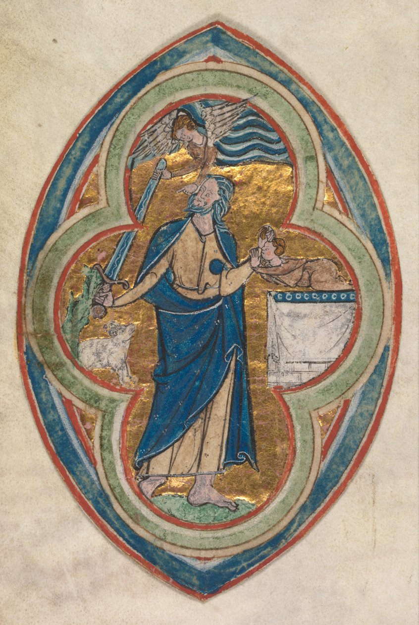 Miniature Excised from a Compendium in historiae genealogia Christi by Peter Poitiers: The Sacrifice of Isaac by workshop of William de Brailes