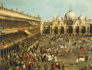 Bullfighting or Bull hunting in Piazza San Marco