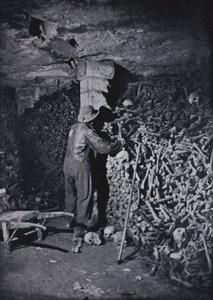 In the Catacombs of Paris (b/w photo)