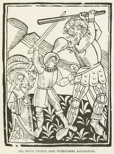 Sir Bevis fights and overcomes Ascaparte (engraving) by (after) English School