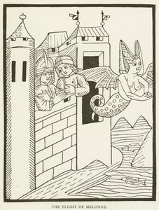 The flight of Melusine (engraving) by (after) English School
