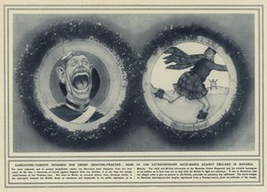 Caricature-targets designed for enemy shooting-practice, signs of the extraordinary hate-mania against England in Bavaria by (after) English photographer