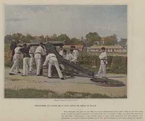 Lowering a 95 Cannon from a Siege Carriage and Placing It by (after) French Photographer