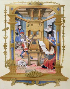 Interior of a 16th century printing works, copy of a miniature from 