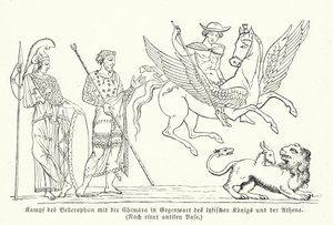 Bellerophon fighting the Chimera (engraving) by (after) German School