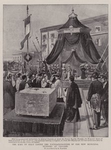 The King of Italy laying the Foundation-Stone of the New Municipal Building at Cagliari by (after) Italian School