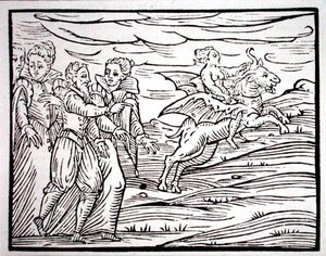 Witch astride a diabolical goat, copy of an illustration from 