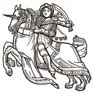 Joan of Arc on Horseback Brandishing a Sword