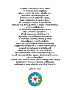 Peace Message with the Star of the Noble, Mindful Love for all Humans of this World by Johanna Thier