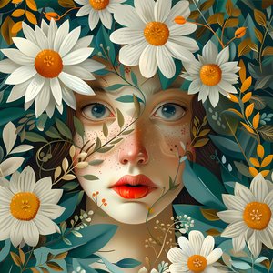 Beautiful Woman Face Surrounded by Poppy Flowers