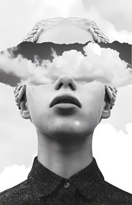 Paper collage art, cloud and abstract woman portrait by F. Abderrahim