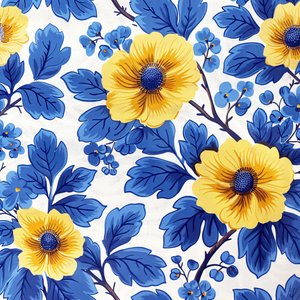 Blue and Yellow Floral Block Pattern by F. Abderrahim