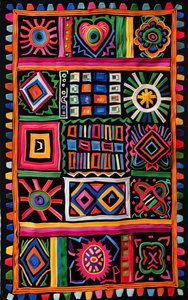 Colorful traditional naive rug pattern