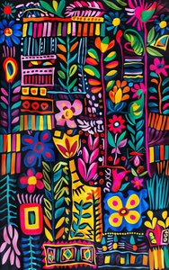 Vivid color naive art painting by F. Abderrahim
