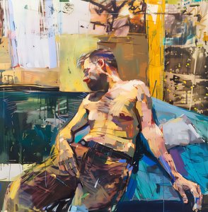Impressionist painting & drawing showing A man at rest by F. Abderrahim