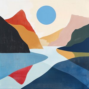 Lake view abstract landscape geometric shapes minimalist by F. Abderrahim