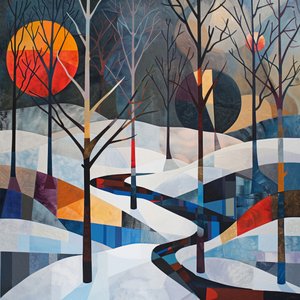 Trees & Winter landscape, abstract geometric shape by F. Abderrahim