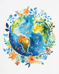 Watercolor boho planet earth nursery by F. Abderrahim