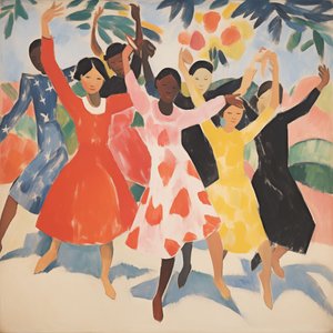 Minimalist painting of dancing children | Custom Canvas Prints by F. Abderrahim