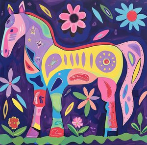 Abstract Canvas Painting Horse Cut Out with Irregular Line