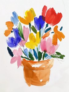 Colorful Watercolor Flowers in a Vase