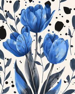 David Tulips Drawing in Blue by F. Abderrahim