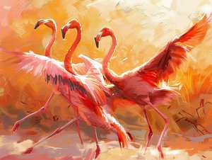 Abstract Painting of Flamingos Dancing