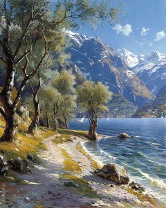 Mountain and Forest Landscape with a Quiet Lake, Online Art Prints by F. Abderrahim