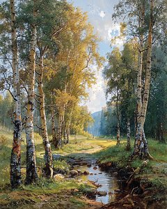 A stream running through a birch forest by F. Abderrahim