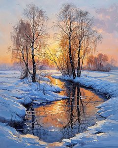 A lake in winter at sunset by F. Abderrahim