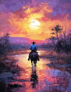 Western Knight in a Red Sunset Landscape
