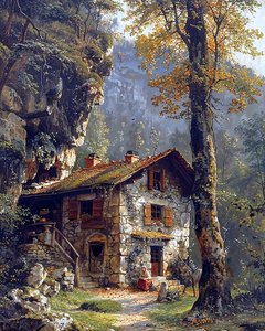 An old country house in the middle of a forest at the top of a mountain by F. Abderrahim