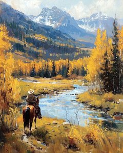 Knight on Horseback in Landscape with Lush Hills