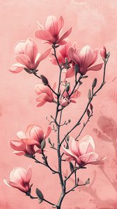 Minimalist pink & grey flowers, Botanical by F. Abderrahim
