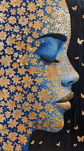 Woman face, Gold foil Robotic Rangoli flower power