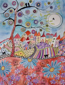 Village Behind Red Meadow