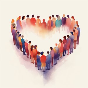 People Unified, Heart-Shaped in Minimalist Style