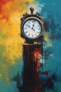 Abstract Clock Tower Oil Painting by F. Abderrahim